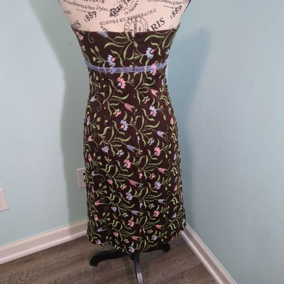 RUTH ANTHROPOLOGIE CHOCOLATE/POWDER STRAPLESS EMPIRE BLUE Ribbon DRESS f… - Picture 2 of 4